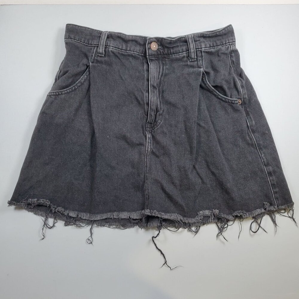 We The Free Denim Cosmic Flirt Fringe Mini Skirt Women Size 29 Flared Distressed